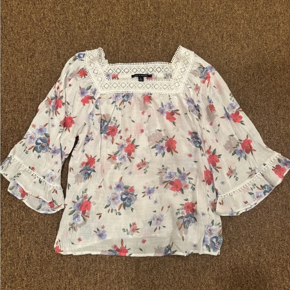 Zac & Rachel Lace Square Neck Floral Top - Picture 2 of 2